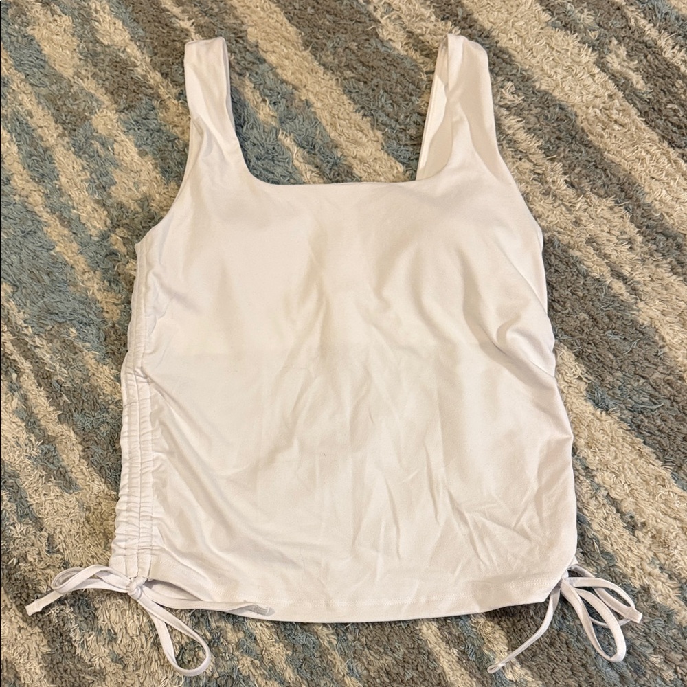 Fabletics White Tank Top with Side Ties/Built in Bra